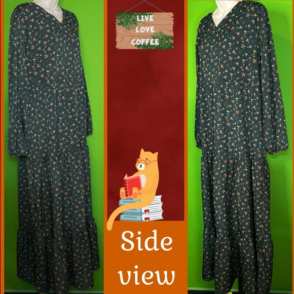 CELLABIE 2X DEEP FOREST GREEN maxi-long tiered-dress fashion - Picture 4 of 14